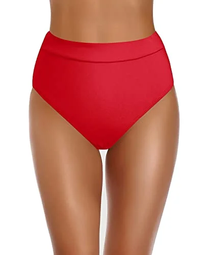 Women's High Cut High Waisted Bikini Bottom Swimsuit-Red Shiny One-Piece Swimsuit