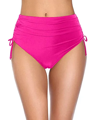 Women's High Waisted Full Coverage Swim Bottom Bikini Bottoms-Neon Pink Vibrant Bikini Design