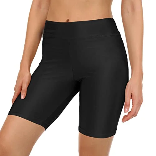 Full Coverage Swim Shorts With Tummy Control For Women-Black Stylish Swimsuit Set