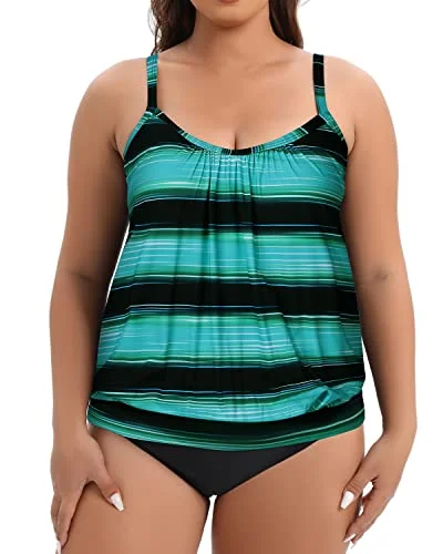 High Waisted Tummy Control Swim Bottom For Women-Green Stripe Timeless Black Bikini