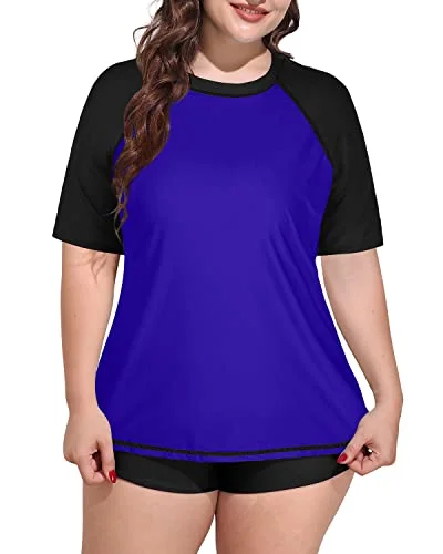 Plus Size Women's Protective Rashguard Swimsuit-Blue Sleek Racerback Swimsuit