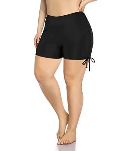 Board Swim Shorts Slim Look Plus Size High Waisted Swimsuit Shorts-Black Elegant Halter Bikini