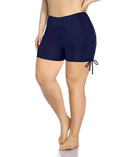 Tummy Control Bathing Suit Bottoms Plus Size Swim Shorts-Navy Blue Stylish Cover-Up Set