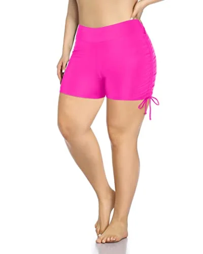 Modest Swimming Shorts For Women Plus Size High Waisted Swimsuit Shorts-Neon Pink Sporty Swim Shorts