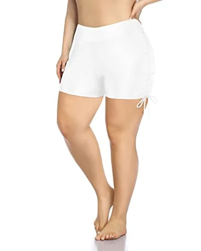 Sporty Boylegs Swim Bottoms Plus Size Swim Shorts-White Beachy Ruffle Bikini