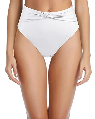 Women's Ruched High Waisted Swim Bottom For Tummy Control-White Plus-Size Bikini Set