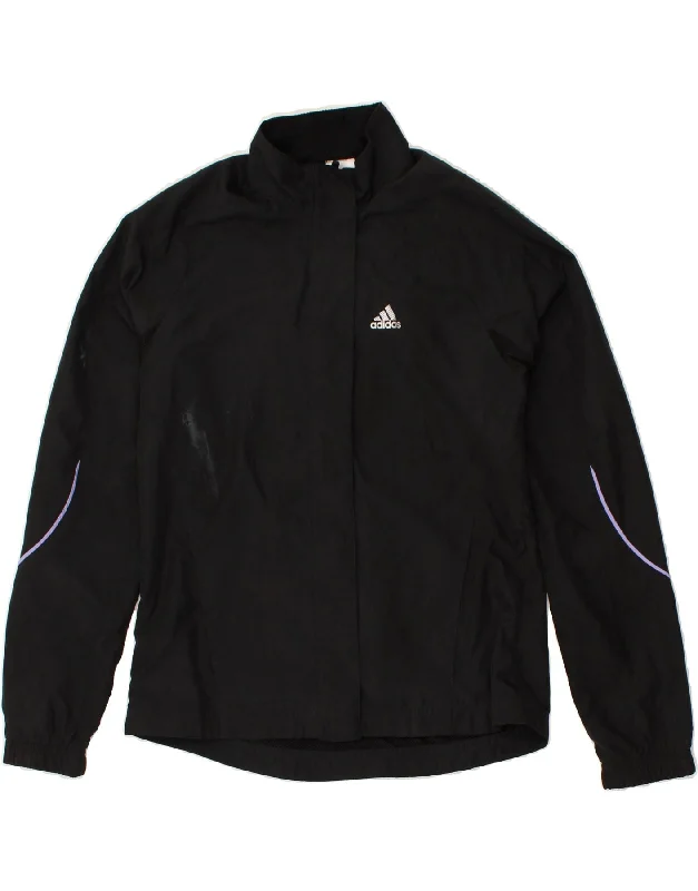 ADIDAS Womens Clima Proof Tracksuit Top Jacket UK 10 Small Black Polyester Print Jacket Jacquard Jacket Patchwork Jacket