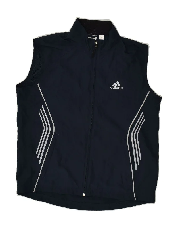 ADIDAS Womens Sleeveless Tracksuit Top Jacket UK 12 Medium Navy Blue Anorak Shell Jacket Lightweight Jacket