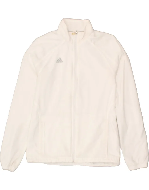 ADIDAS Womens Tracksuit Top Jacket UK 10 Small White Polyester Boat Neck Shawl Collar Notched Collar