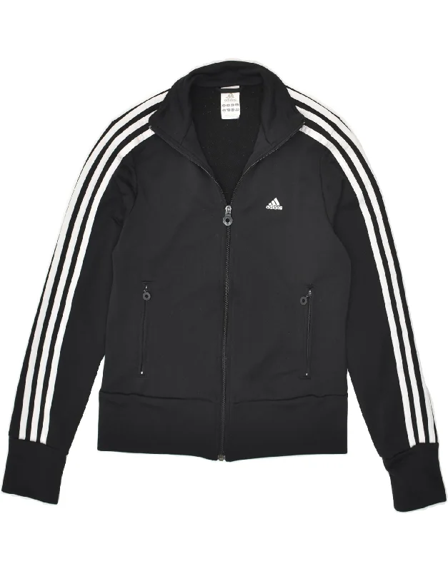 ADIDAS Womens Tracksuit Top Jacket UK 12 Medium  Black Polyester One-Shoulder Jacket Off-the-Shoulder Jacket Asymmetrical Jacket