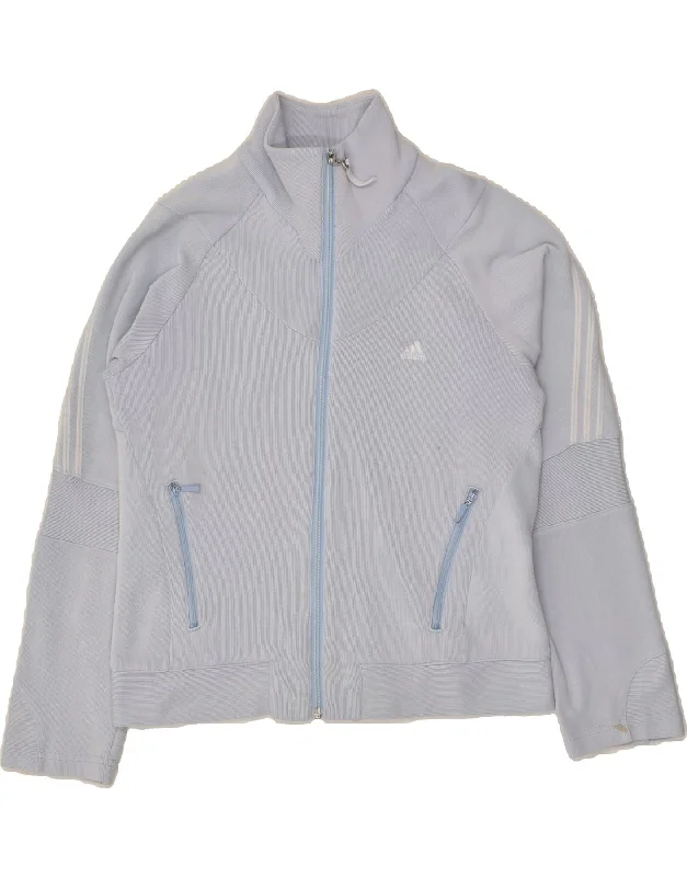 ADIDAS Womens Tracksuit Top Jacket UK 14 Medium Blue Cotton Knit Jacket Woven Jacket Fleece Jacket