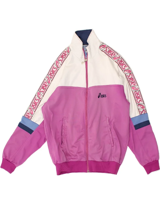 ASICS Womens Graphic Tracksuit Top Jacket EU 46 XL Pink Colourblock Snapped Jacket Toggled Jacket Drawstring Jacket