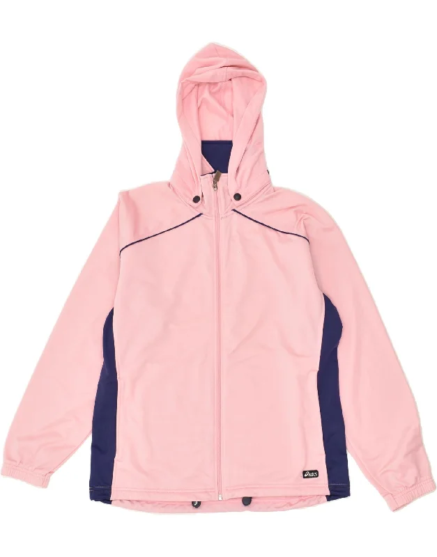 ASICS Womens Hooded Tracksuit Top Jacket UK 16 Large Pink Colourblock Faux Fur Jacket Real Fur Jacket Shearling Jacket