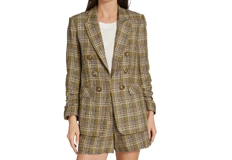 Beacon Dickey Jacket Padded Shoulder Blazer in Plaid/Multi Zippered Front Buttoned Front Snap Front