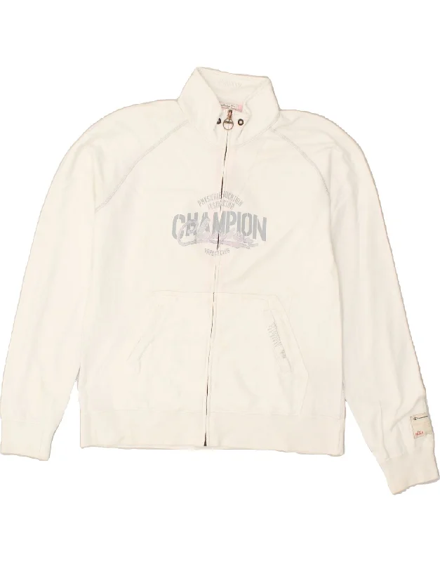 CHAMPION Womens Heritage Fit Graphic Tracksuit Top Jacket UK 18 XL White Zip Front Button Front Snap Front