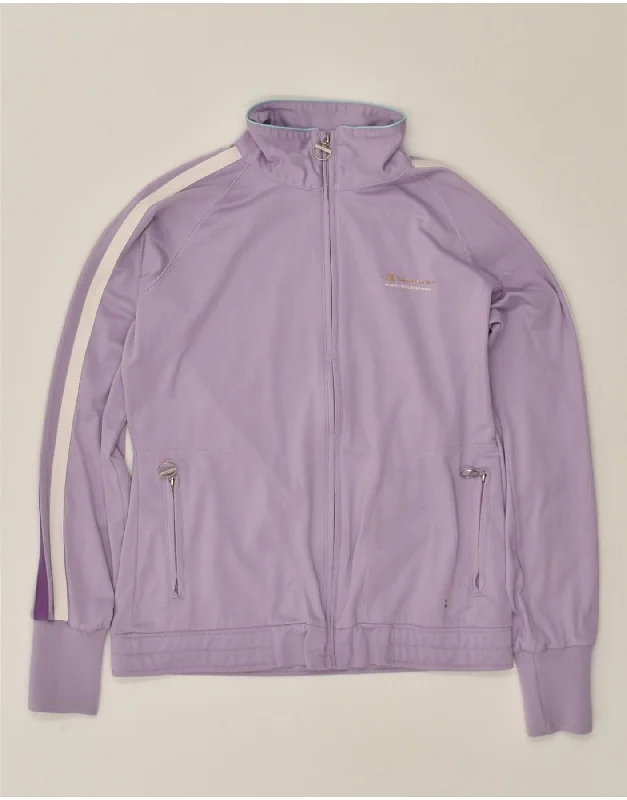 CHAMPION Womens Heritage Fit Tracksuit Top Jacket UK 14 Medium Purple Fleece Fabric Down Fabric Feather Fabric