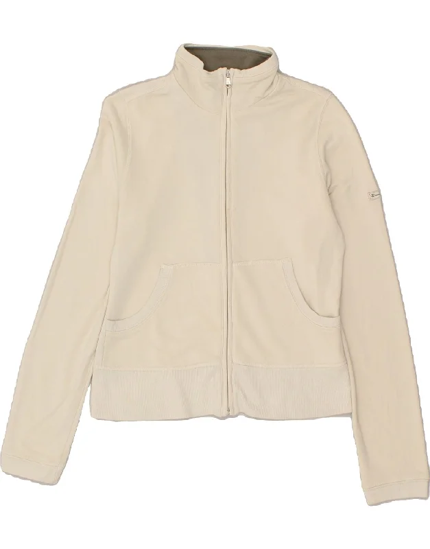 CHAMPION Womens Tracksuit Top Jacket UK 12 Medium Beige Cotton Toggled Jacket Drawstring Jacket Belted Jacket