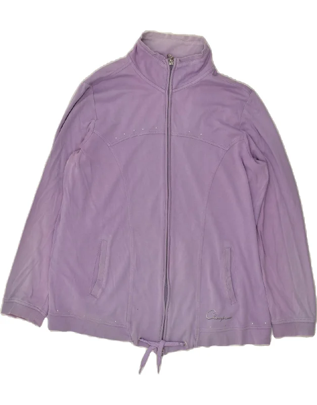 CHAMPION Womens Tracksuit Top Jacket UK 16 Large Purple Front Pockets Side Pockets Patch Pockets