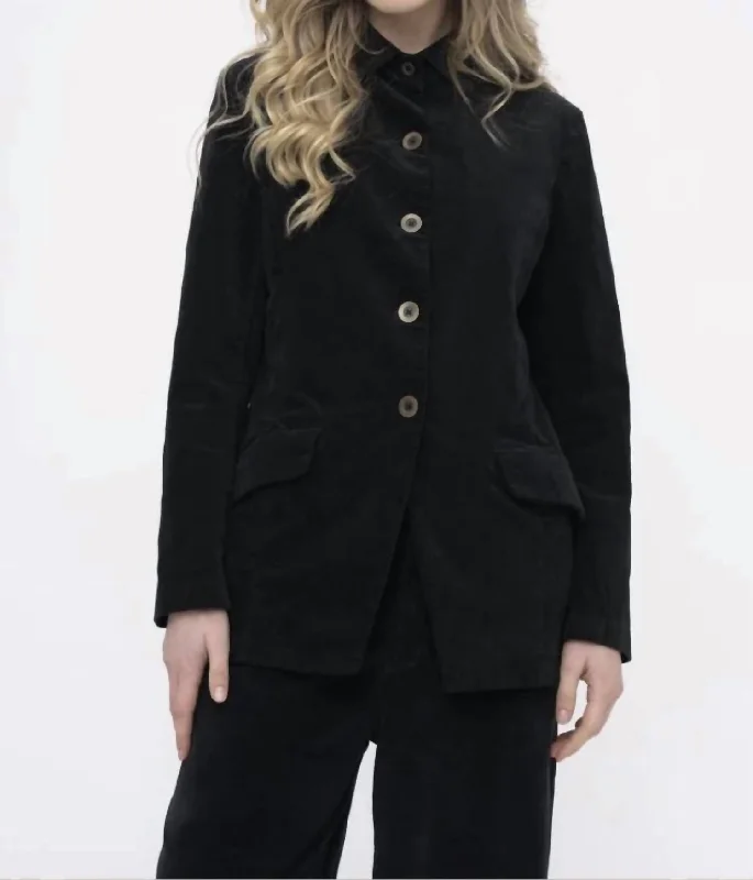 Collard Button Jacket In Black Faux Fur Fabric Real Fur Fabric Shearling Fabric