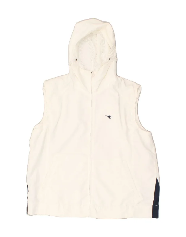 DIADORA Womens Hooded Sleeveless Tracksuit Top Jacket UK 10 Small White Hoodie Zip-Up Jacket Button-Up Jacket