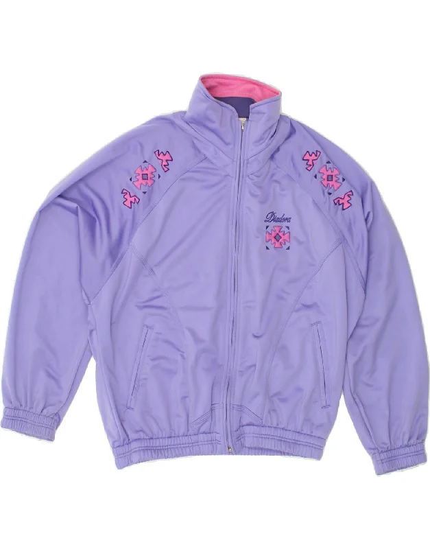 DIADORA Womens Oversized Graphic Tracksuit Top Jacket IT 42 Medium Purple Belted Jacket Elasticated Jacket Padded Jacket