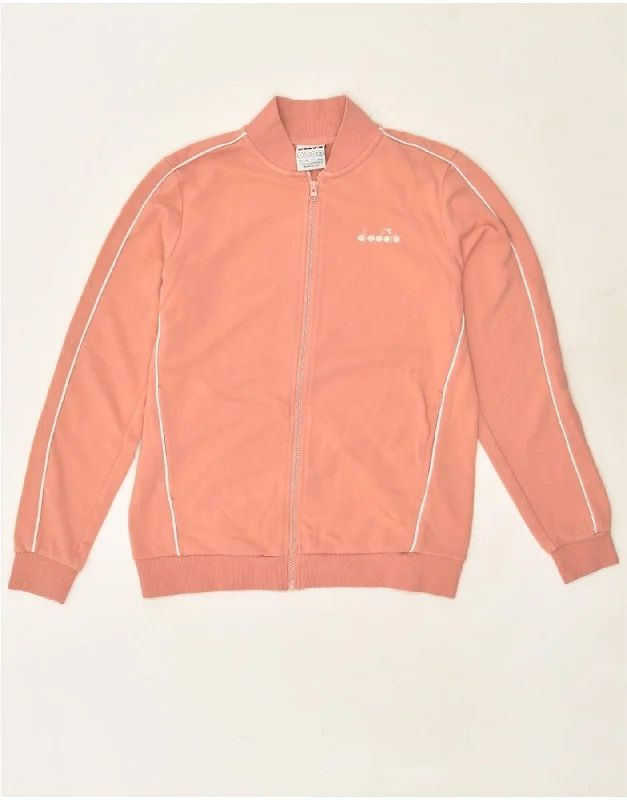 DIADORA Womens Tracksuit Top Jacket UK 10 Small Pink Cotton Herringbone Jacket Houndstooth Jacket Plaid Jacket