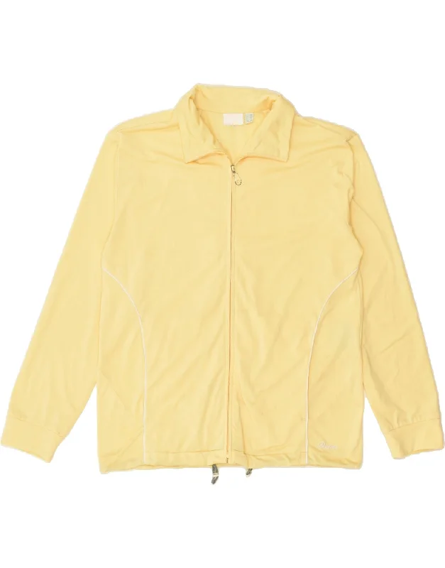 DIADORA Womens Tracksuit Top Jacket UK 12 Medium Yellow Polyester Wool Fabric Cashmere Fabric Tweed Fabric