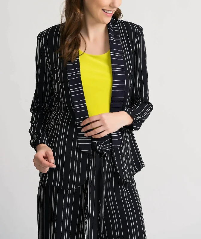 Double Pinstripe Jacket In Navy/white Stripe Appliqued Jacket Beaded Jacket Sequined Jacket