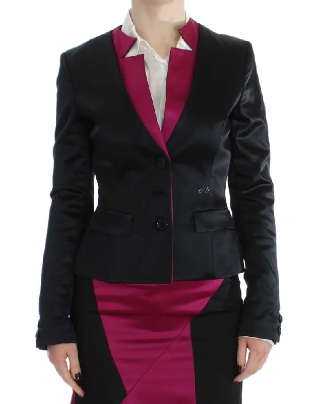 Exte  pink Stretch Blazer Women's Jacket Ribbed Jacket Pleated Jacket Ruffled Jacket