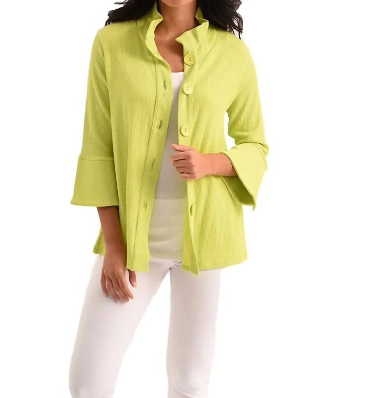 Kara 3/4 Jacket In Lime Zip Front Button Front Snap Front