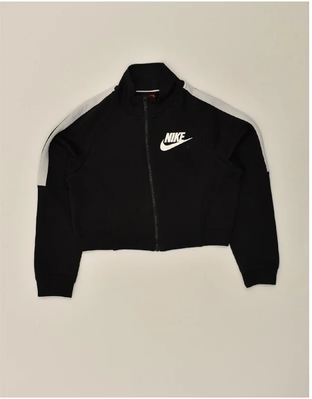 NIKE Womens Crop Tracksuit Top Jacket UK 10 Small Black Wool Fabric Cashmere Fabric Tweed Fabric