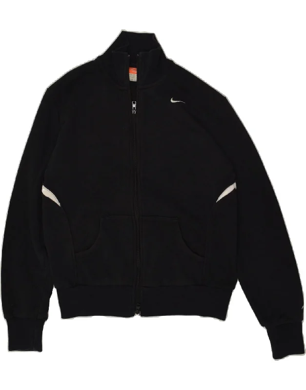 NIKE Womens Tracksuit Top Jacket UK 16 Large Black Cotton Front Pockets Side Pockets Patch Pockets