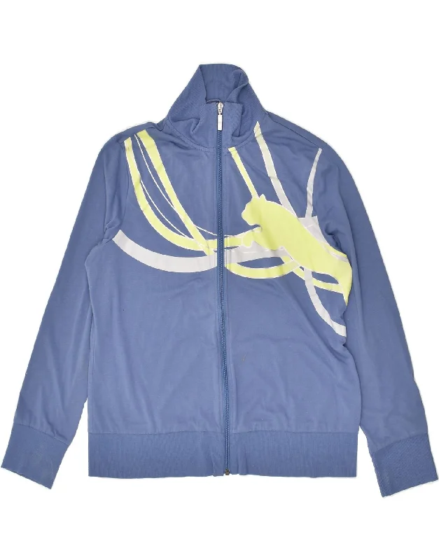 PUMA Womens Graphic Tracksuit Top Jacket UK 18 XL Blue Polyester Mesh Jacket Canvas Jacket Denim Jacket