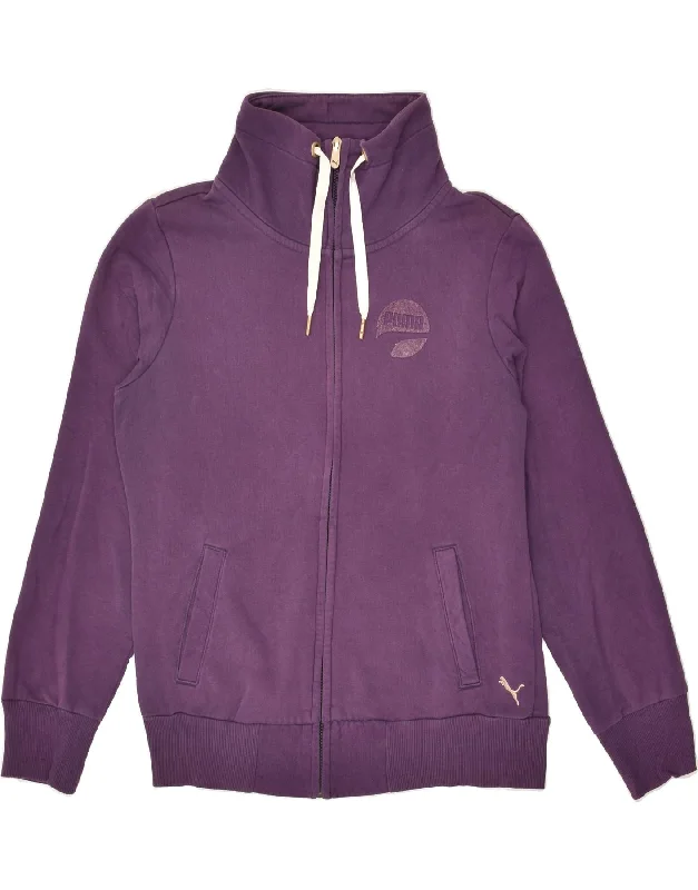 PUMA Womens Tracksuit Top Jacket UK 12 Medium Purple Cotton Zippered Front Buttoned Front Snap Front