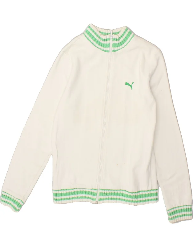 PUMA Womens Tracksuit Top Jacket UK 14 Large  Off White Cotton Hoodie Zip-Up Jacket Button-Up Jacket