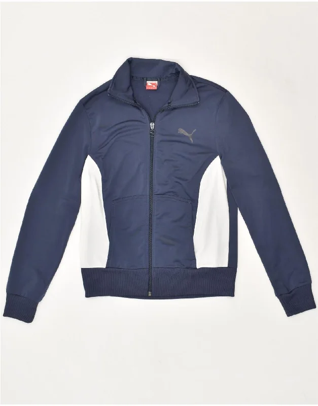 PUMA Womens Tracksuit Top Jacket UK 14 Medium Navy Blue Colourblock V-Neck Jacket Boat Neck Jacket Square Neck Jacket