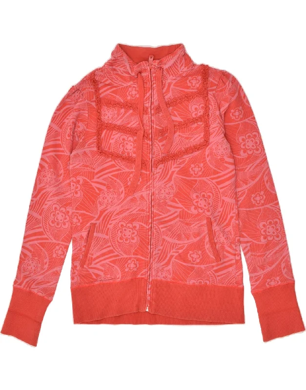 ROXY Womens Abstract Pattern Tracksuit Top Jacket UK 12 Medium Red Cotton Nylon Fabric Polyester Fabric Spandex Fabric