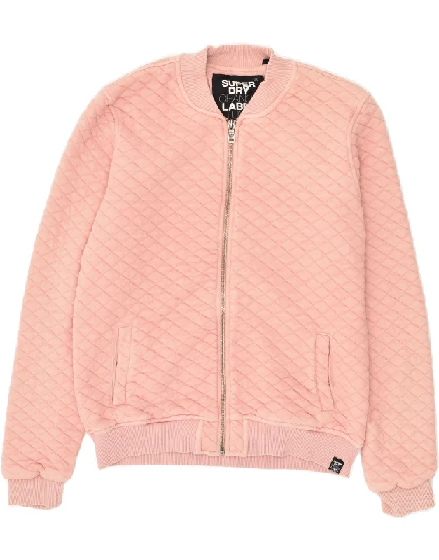 SUPERDRY Womens Quilted Tracksuit Top Jacket UK 10 Small Pink Cotton One-Shoulder Jacket Off-the-Shoulder Jacket Asymmetrical Jacket