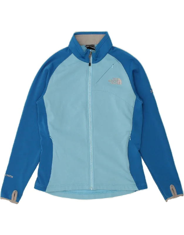 THE NORTH FACE Womens Tracksuit Top Jacket UK 14 Medium Blue Colourblock Zippered Front Buttoned Front Snap Front