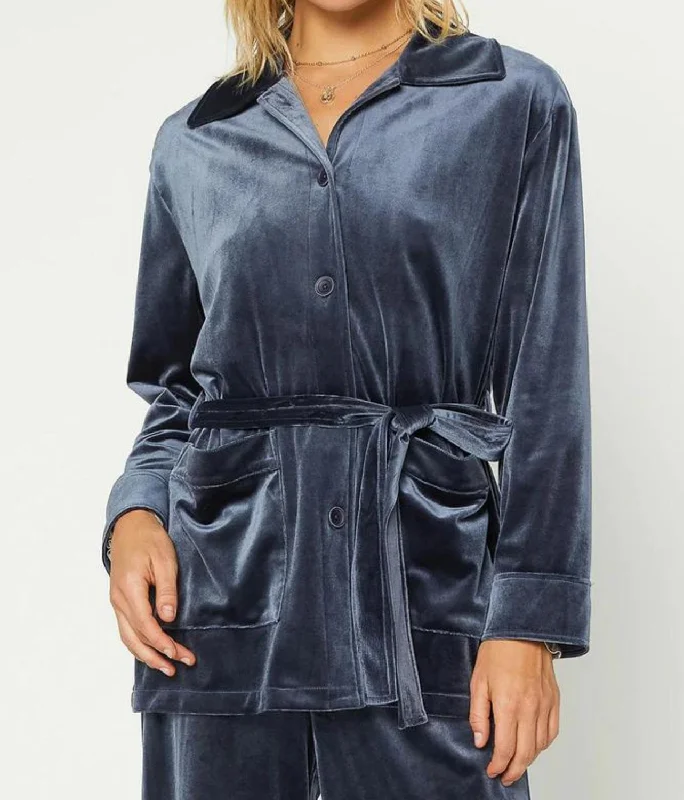 Velour Jacket In Midnight Navy V-Neck Jacket Boat Neck Jacket Square Neck Jacket