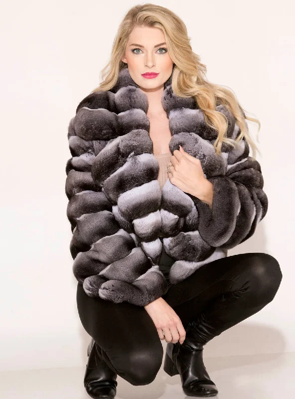 Chinchilla Fur Bolero Jacket with Notch Collar Satin Jacket Silk Jacket Chiffon Jacket