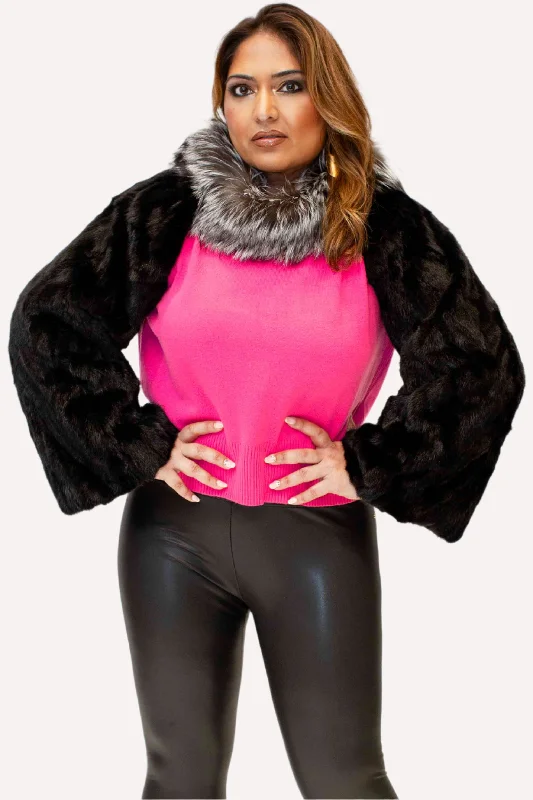 Just the Sleeve Mink Bolero Jacket with Bell Sleeves Hooded Jacket Caped Jacket Shawl Collar Jacket