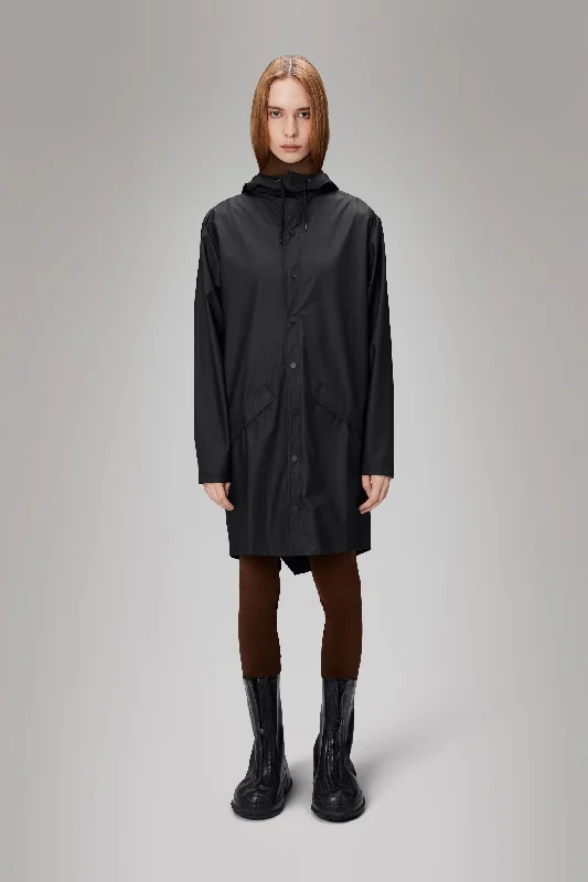 Long Jacket - Black Notch Collar Peter Pan Collar Cowl Neck