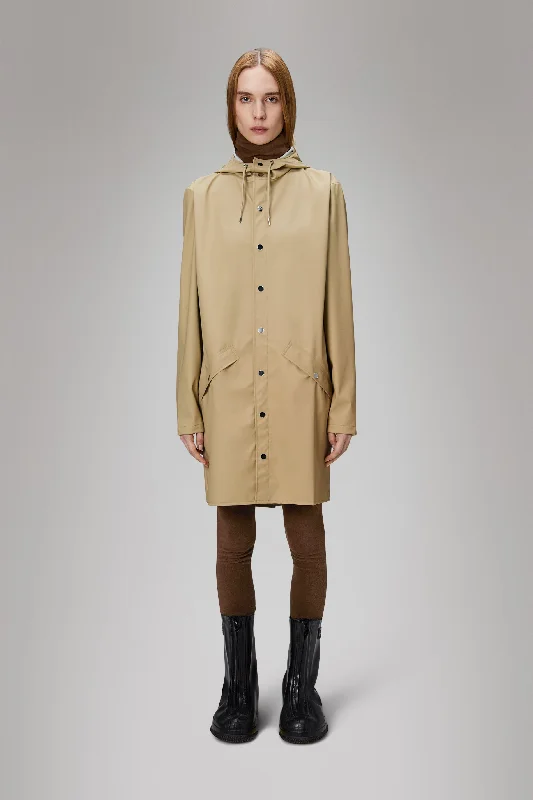 Long Jacket - Sand Welt Pockets Slit Pockets Flap Pockets