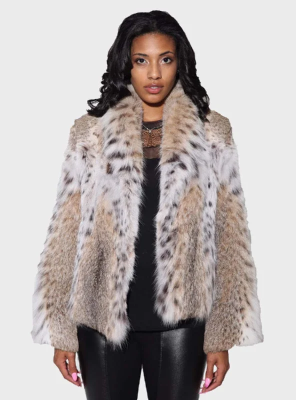 Natural Bobcat Fur Bolero Jacket with Shawl Collar Lace Jacket Ribbed Jacket Sequined Jacket