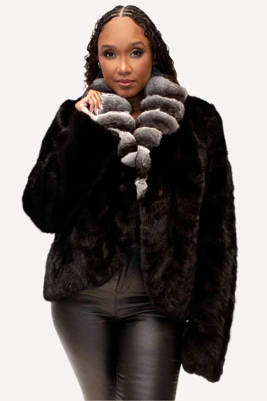 Ranch Mink Fur Bolero Jacket with Chinchilla Fur Shawl Collar Fleece Jacket Down Jacket Feather Jacket