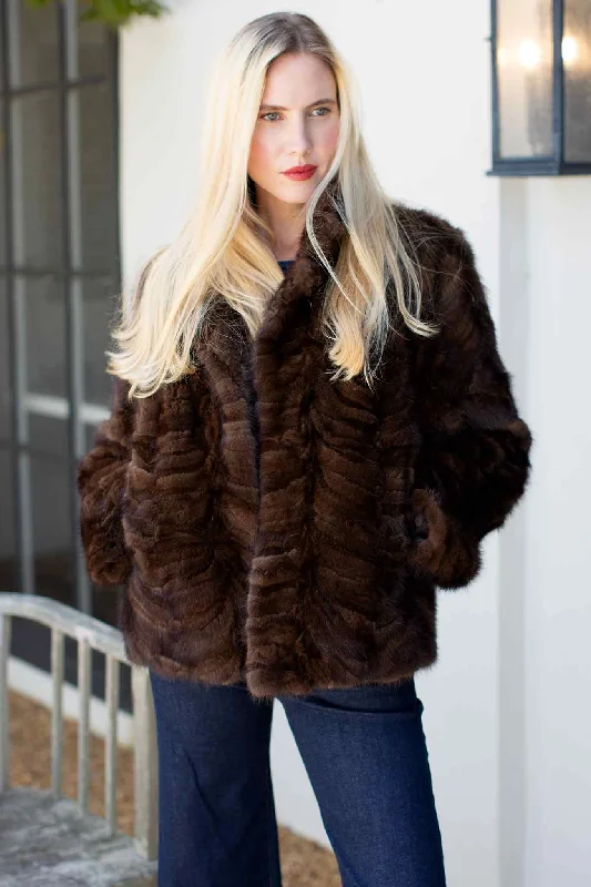 Mink Fur Jacket with Straight Sleeves & Notch Collar Faux Fur Jacket Real Fur Jacket Shearling Jacket