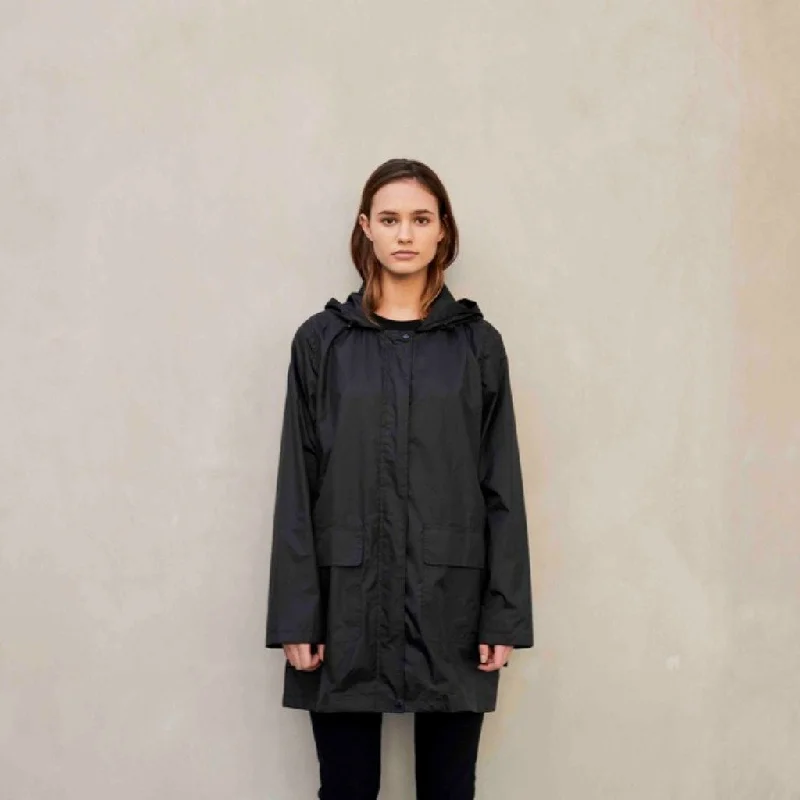 Women’s Packable Hooded 3/4 Rain Jacket, Black, PAQME Cotton Fabric Linen Fabric Terry Fabric