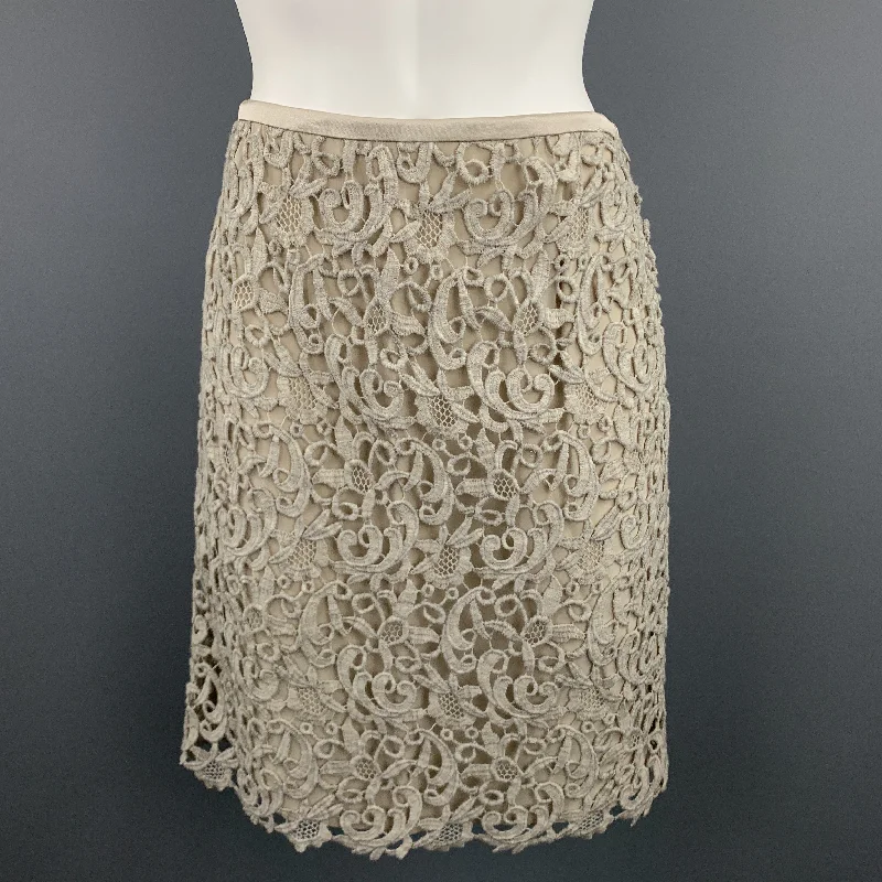 ESCADA Size 8 Taupe Wool Blend Lace A Line Skirt wool skirt sturdy