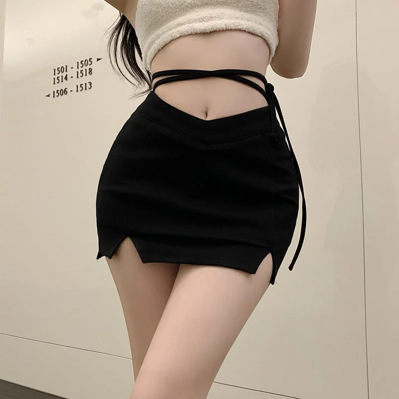 High waist black slit bag hip skirt YV47174 silk skirt luxurious